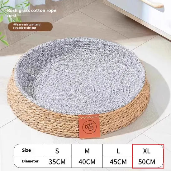 Natural woven rattan cat nest bed available in four sizes: small, medium, large, and extra-large.