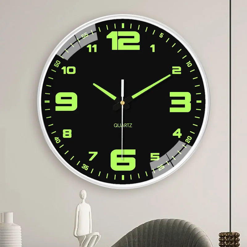 20cm diameter modern wall clock with luminous dial showing plastic construction and contemporary design