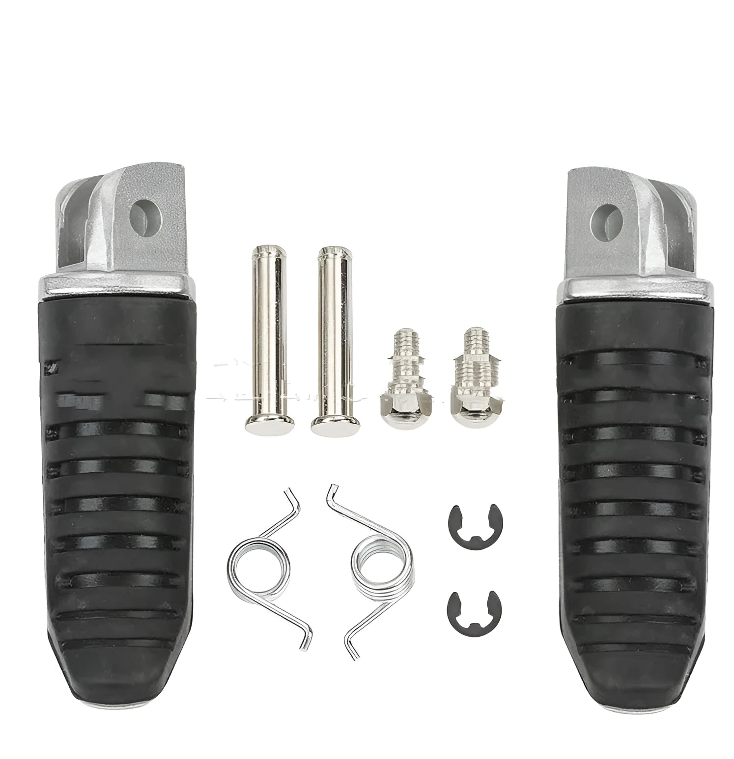 Black anodised aluminium alloy motorcycle footpeg set for Suzuki models including Hayabusa and V-Strom