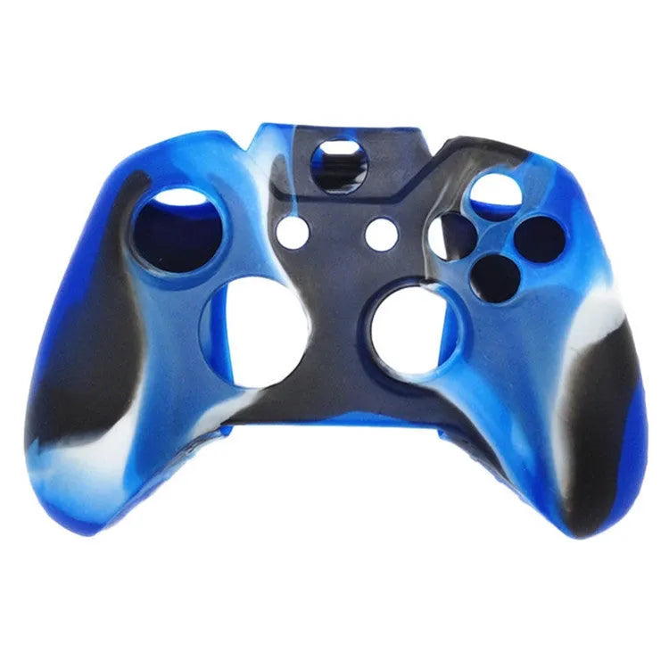 Xbox One controller covered in a transparent silicone protective case on a black background.