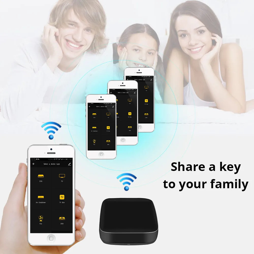 Black voice control universal infrared remote control with WiFi connectivity
