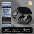 Ear-mounted wireless headphones with digital display screen in black, skin colour, or white colour options