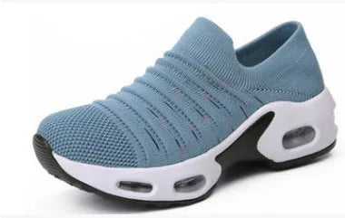 Women's plus size fly-knit socks shoes in mesh with low heel, shown in Tao Black colour.