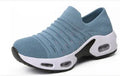 Women's plus size fly-knit socks shoes in mesh with low heel, shown in Tao Black colour.
