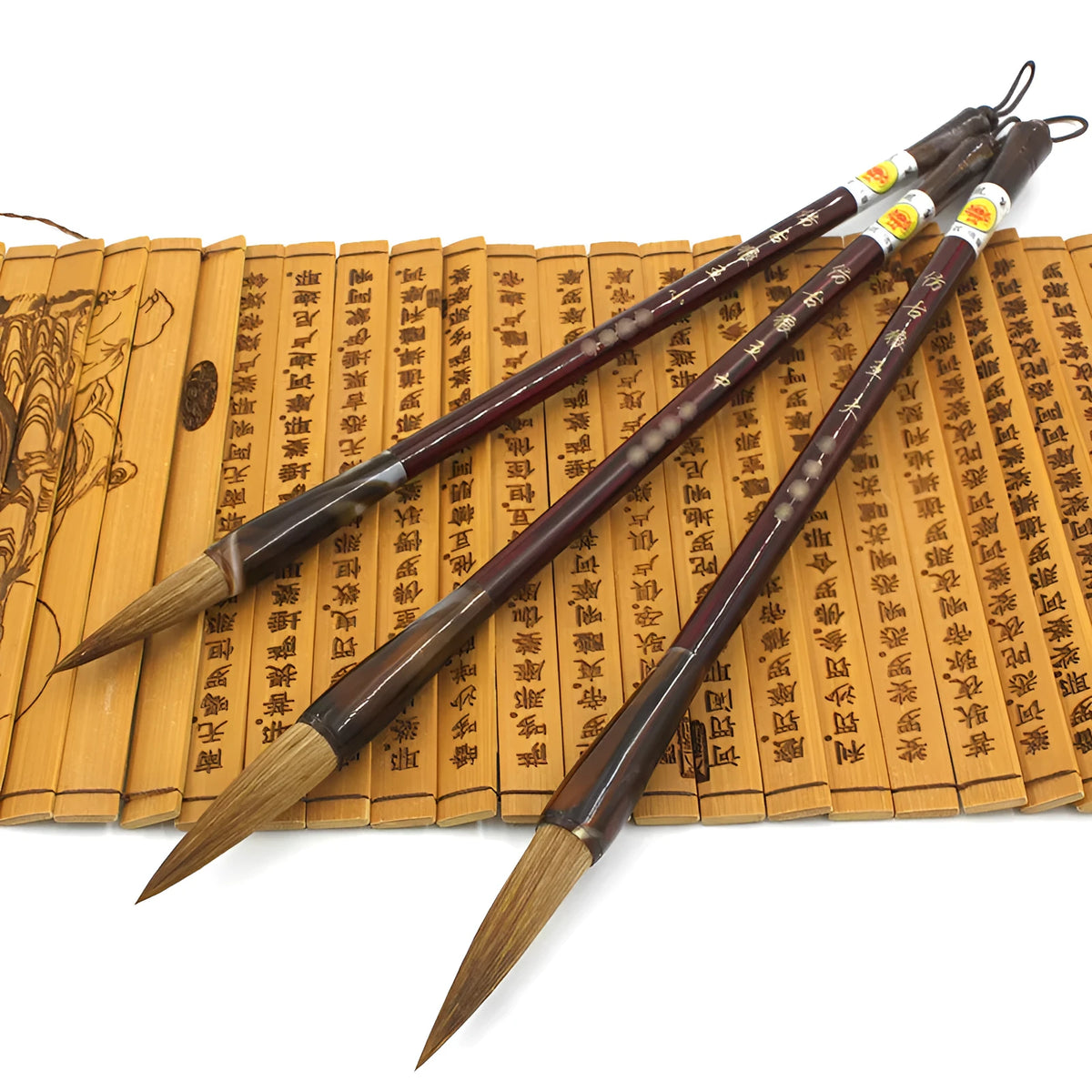 Traditional wolf hair calligraphy brush with steel rod shaft in three sizes