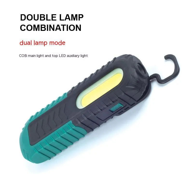 Black and green PET-coated auto repair work light with USB charging cable