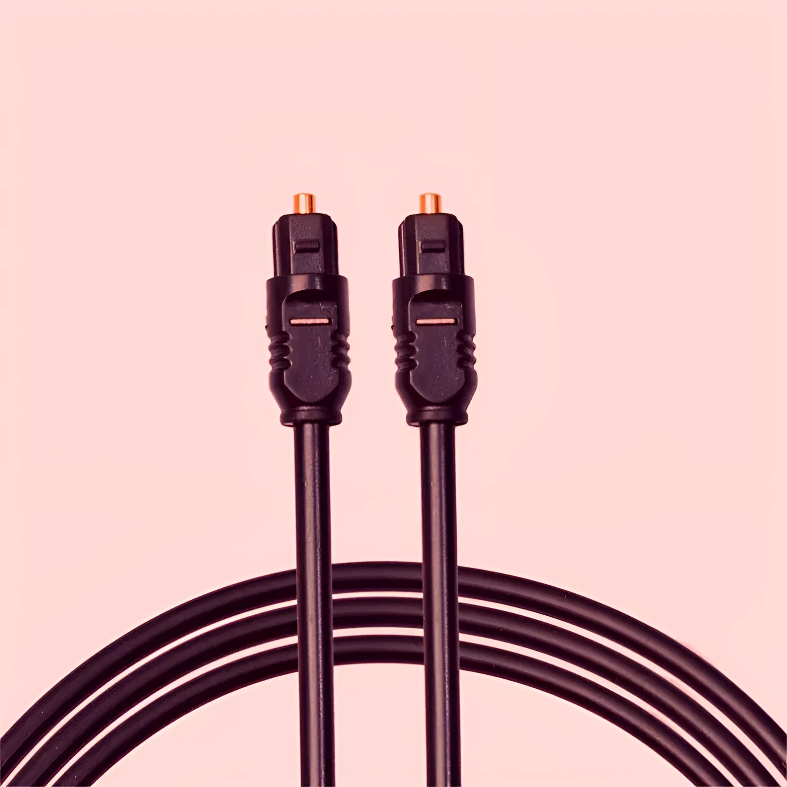 Black Toslink fibre optic audio cable with square connectors, 2 metre length