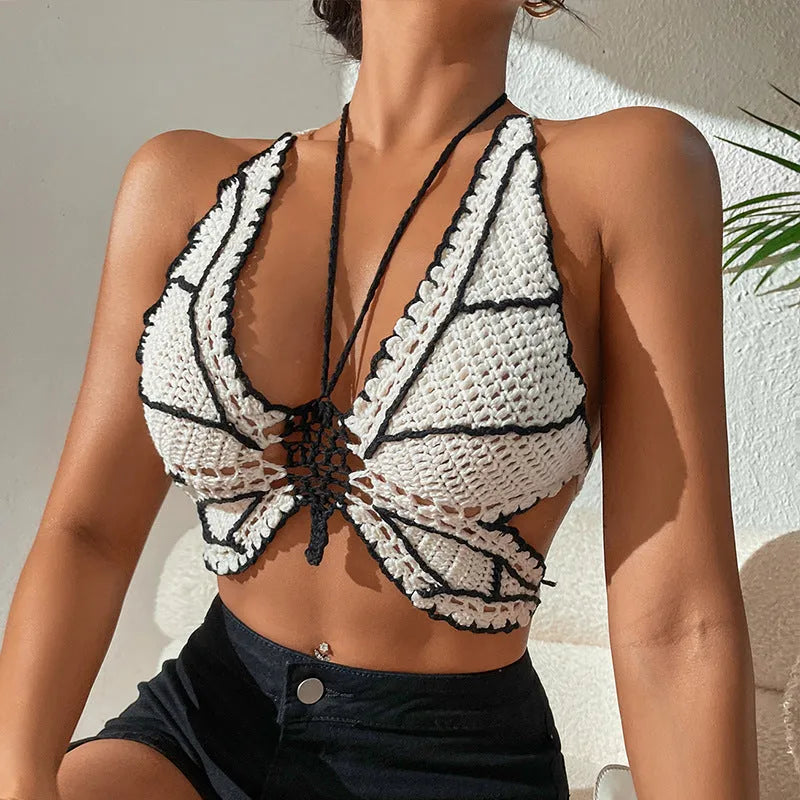 Women's black and white classic bikini swimsuit made from acrylic fabric