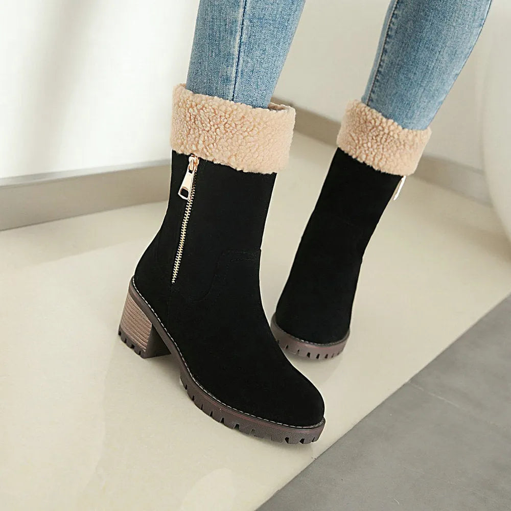 A pair of snow boots with a rubber sole and plush lining in one of four colour options.