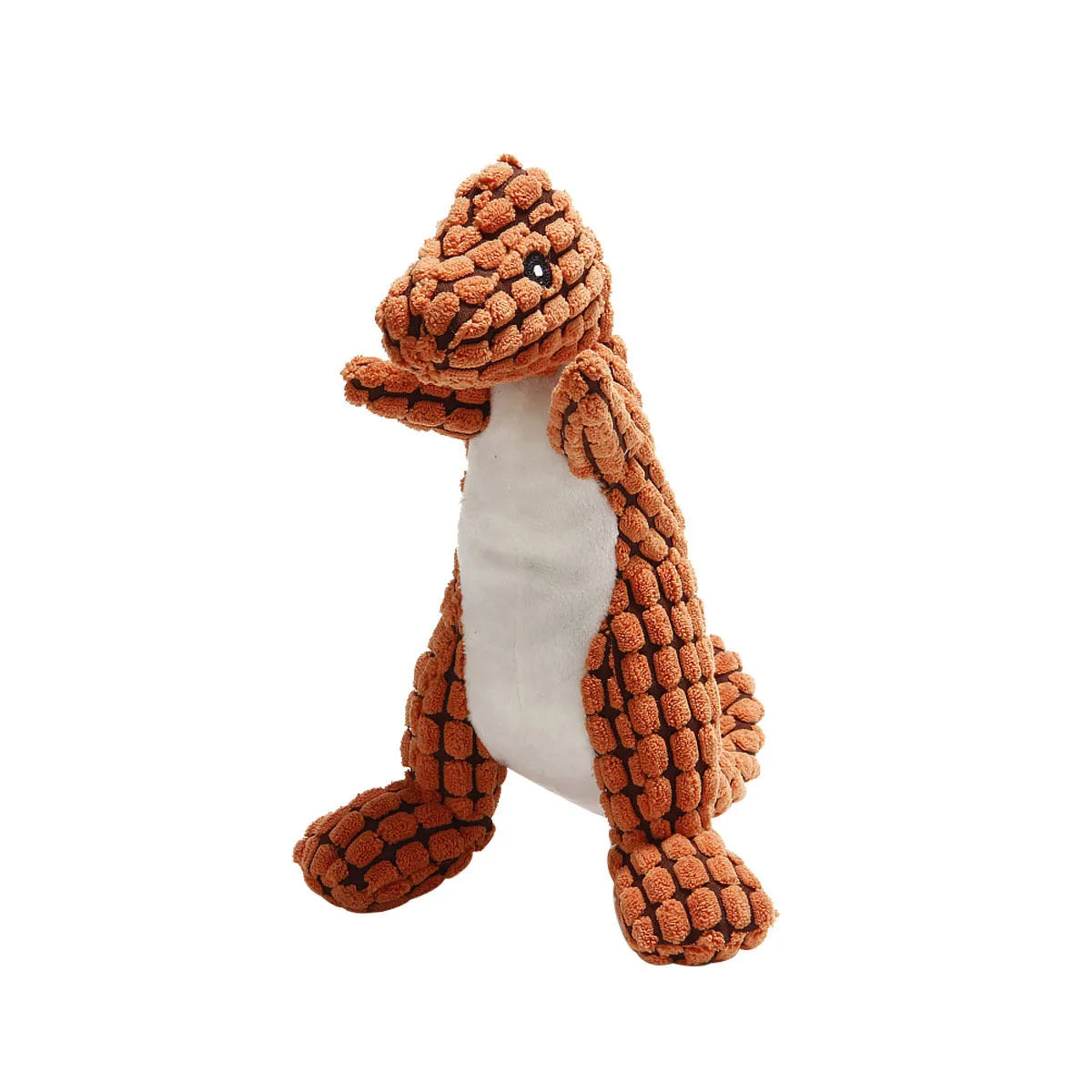 Grey, green, or orange coloured chew-resistant dog toy that produces sound.