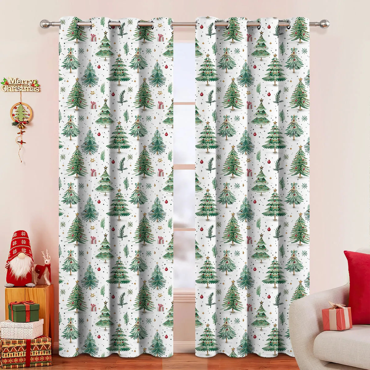 Christmas Forest Punching pattern polyester shading curtain in modern simplicity style