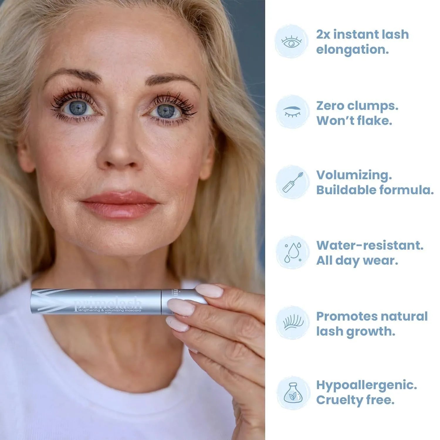 Eye black make-up tool with a small brush head and integrated comb for eyelash application and grooming.