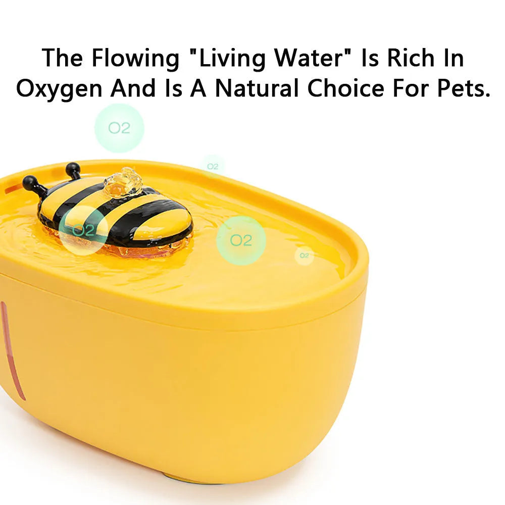 Yellow automatic cat water fountain with filtration system and blue LED light