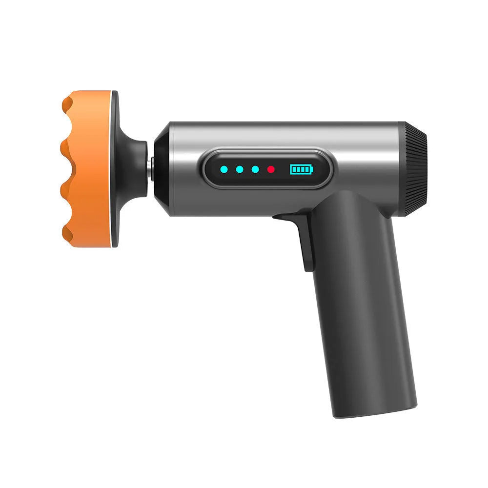 Cordless electric waxing and polishing machine with orange housing on a wooden floor