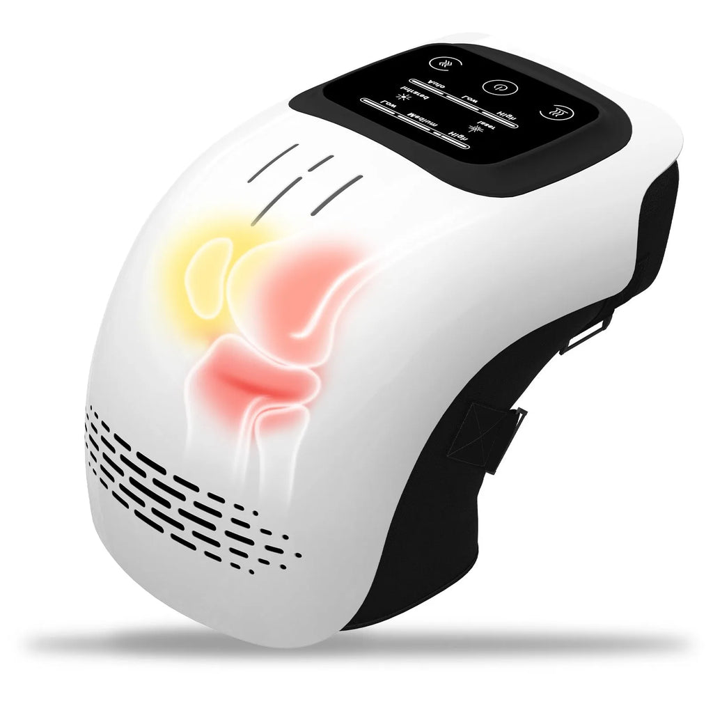 White rechargeable electric knee massager with kneading, heating and infrared laser functions