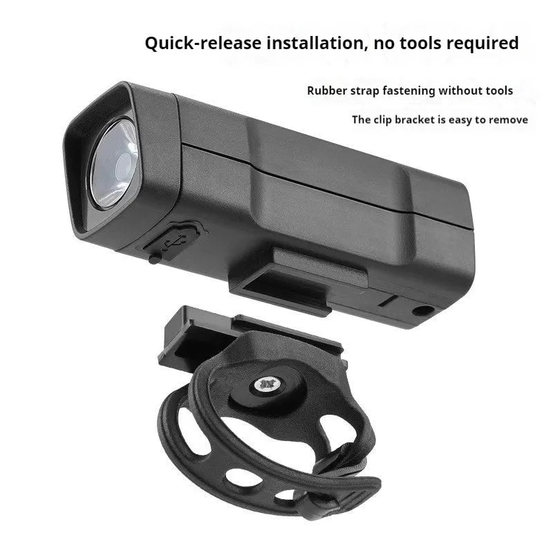 Bicycle headlight with USB charging port and quick release strap bracket
