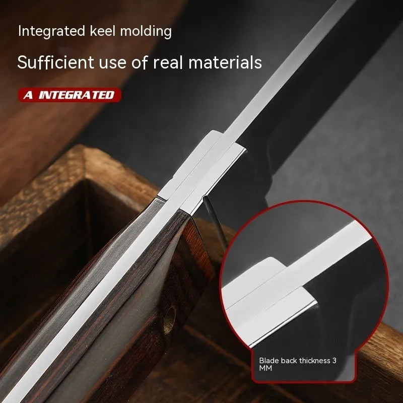 Camping multifunctional fruit knife with stainless steel blade and leather protective case