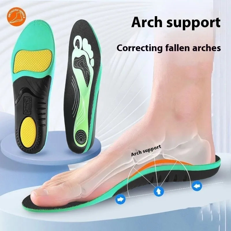 Blue and green flat foot correction insoles with arch support for standard shoes
