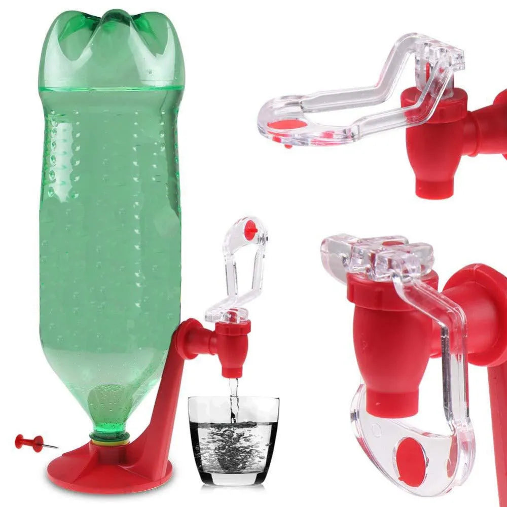 Red plastic Magic Tap soda dispenser for 2-litre bottles.