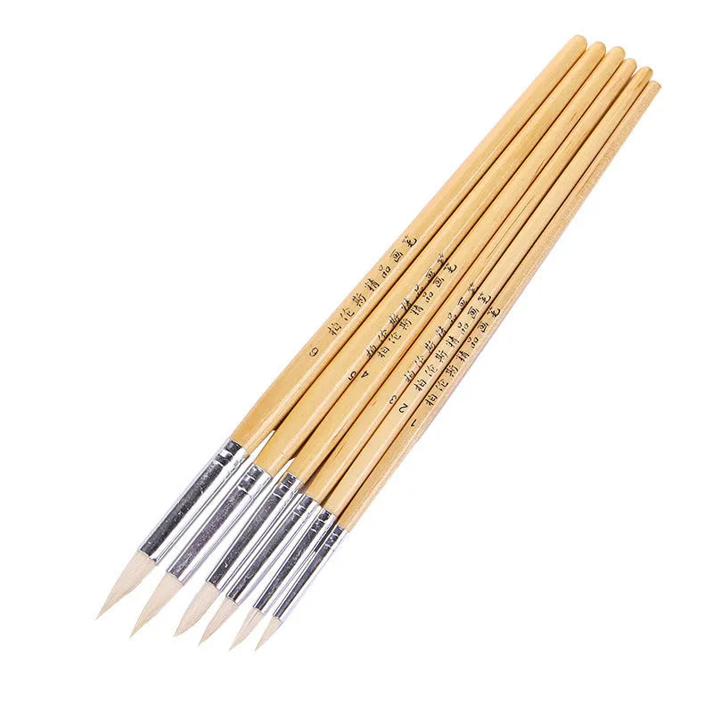 Wooden Chinese calligraphy brush set of 6 artistic wool brushes with pointed hook line tips