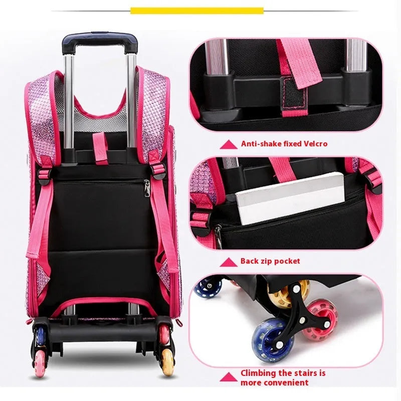 Transparent pet trolley bag with folding shoulder strap in blue colour