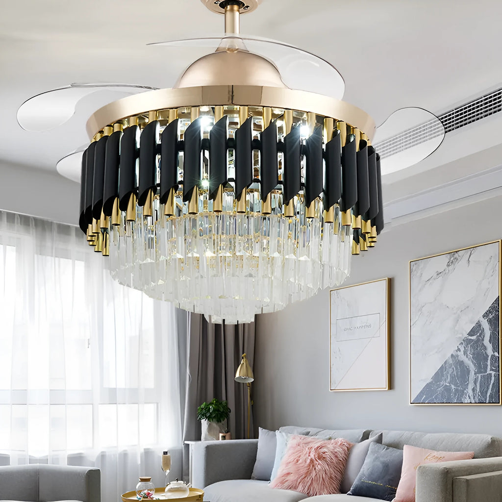 Crystal ceiling fan light with remote control in 42-inch and 48-inch size options