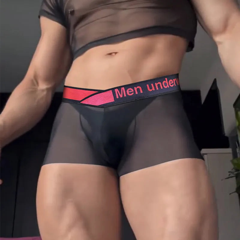 Men's low-waist nylon underwear with gradient laser detailing in black colour