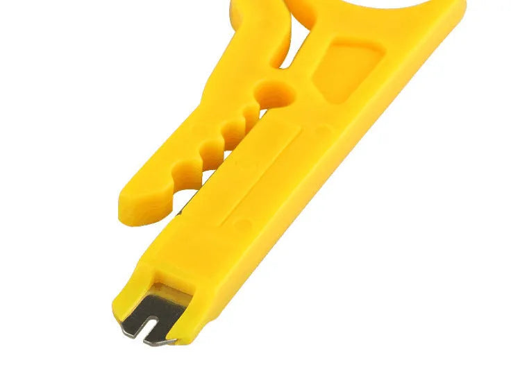 Yellow mini portable wire stripper tool showing 0.6mm stripping diameter for electrical work