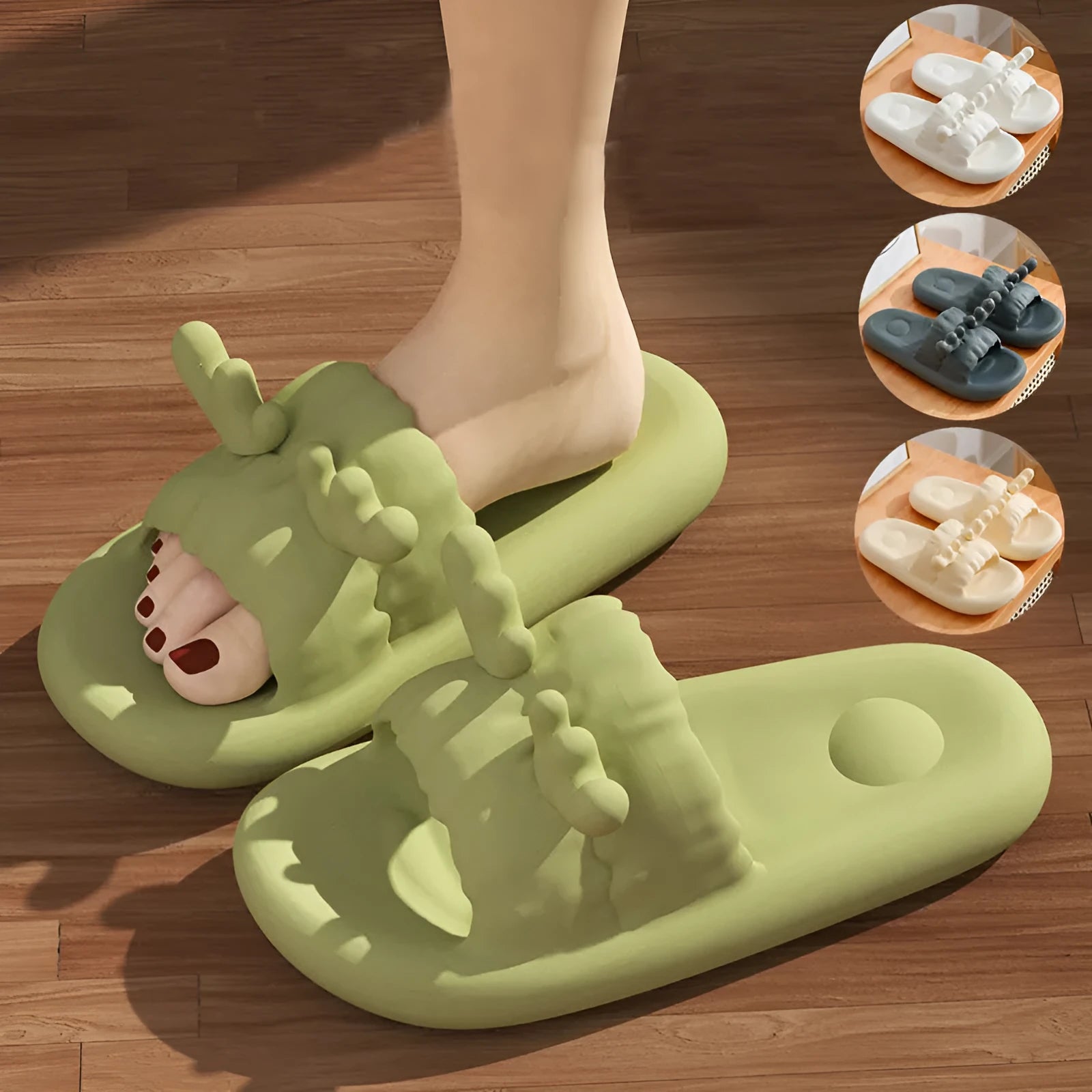 Deer horn design flip flop slippers with non-slip soles in light yellow colour