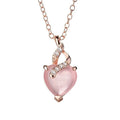Women's heart-shaped pink crystal pendant necklace with rose gold cross chain