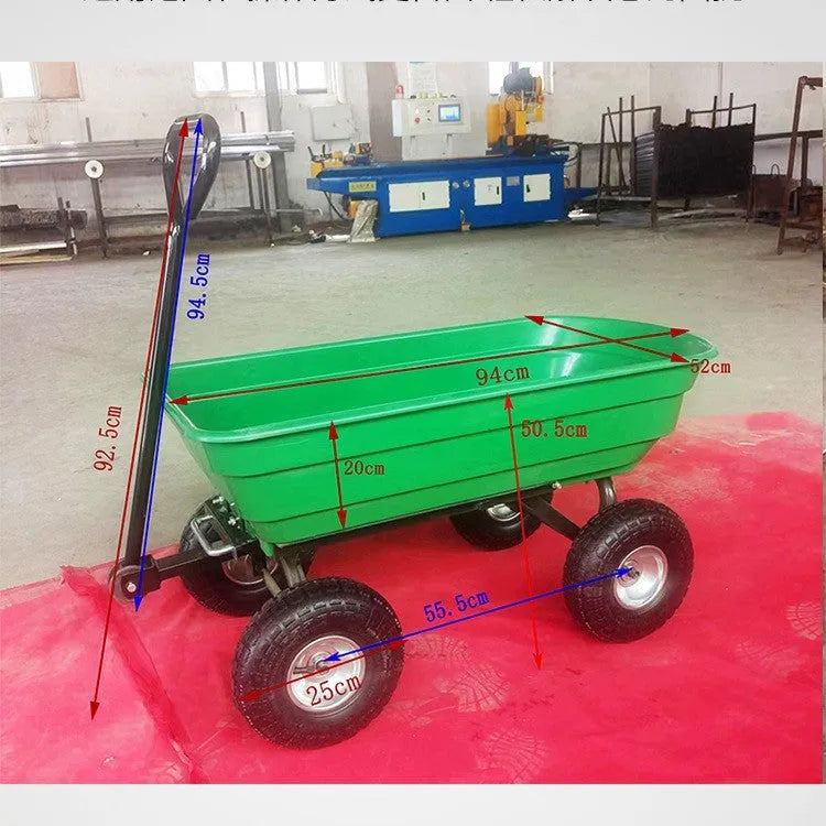 Green four-wheel plastic dump truck model TC2145 with steel PP construction and dump bed