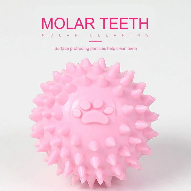 Blue TPR pet chewing ball with footprint texture and tooth-cleaning ridges measuring 6cm diameter