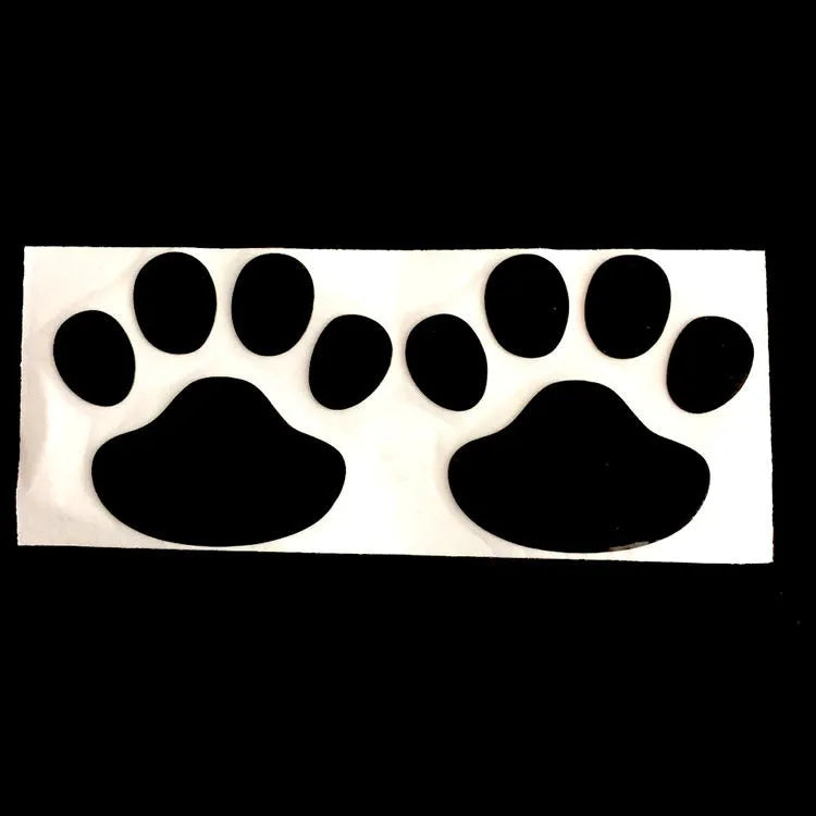 PVC dog footprint car sticker in black, gold, red, and silver colour options, measuring 7cm.