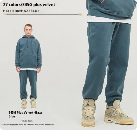 Men's solid colour velvet sweatpants with ankle banding in cotton fabric
