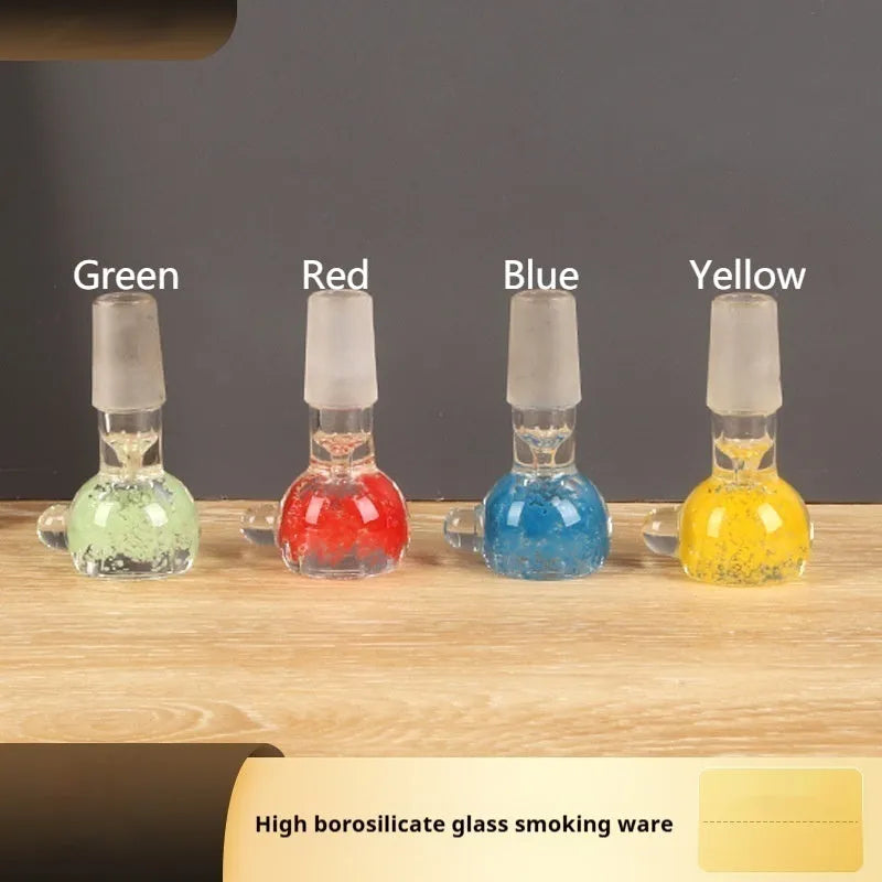 A 7cm transparent coloured glass trumpet-shaped tobacco pipe on a plain background.