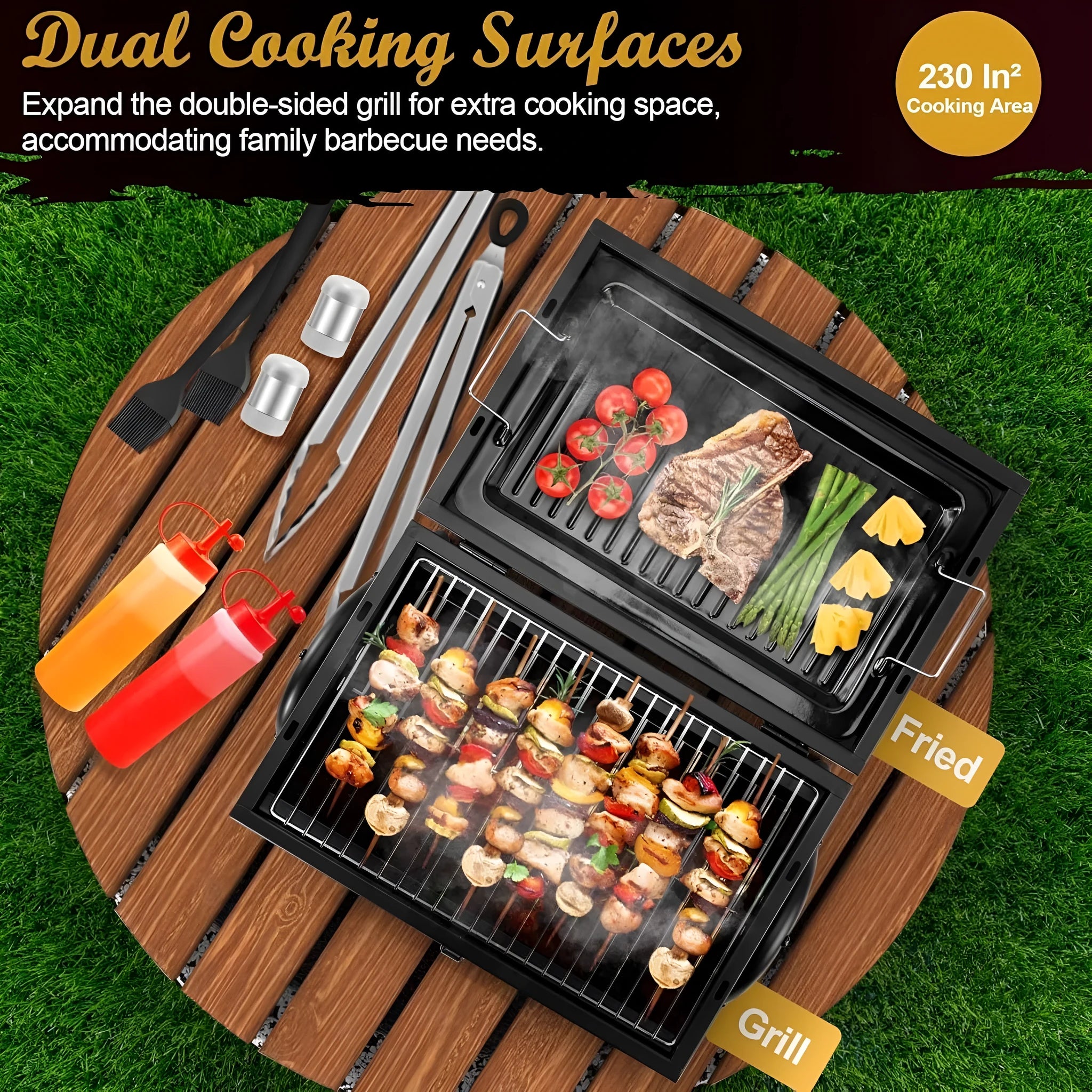Small black folding desktop barbecue smoking device with charcoal stove and grill.