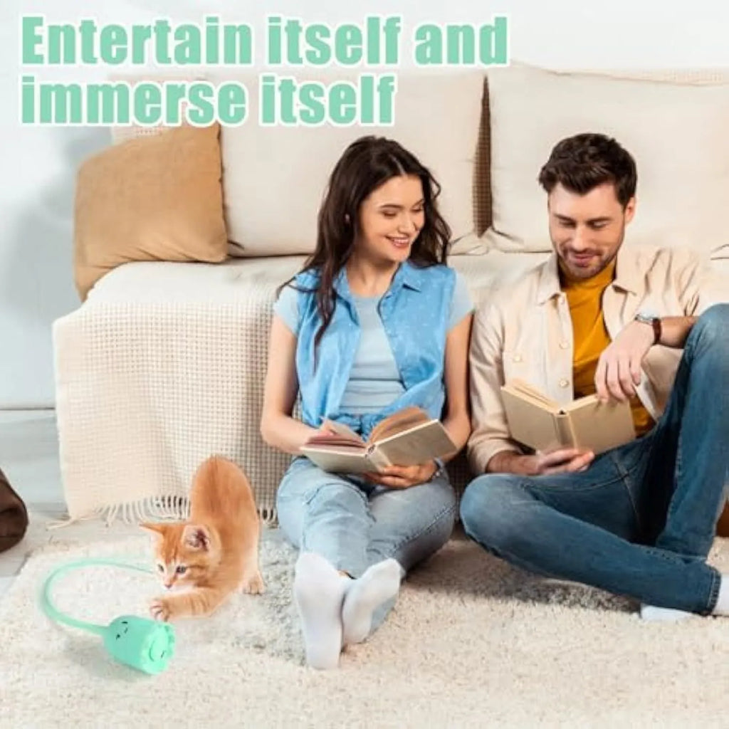 Electronic cat wand toy with swinging silicone tail for indoor cat play