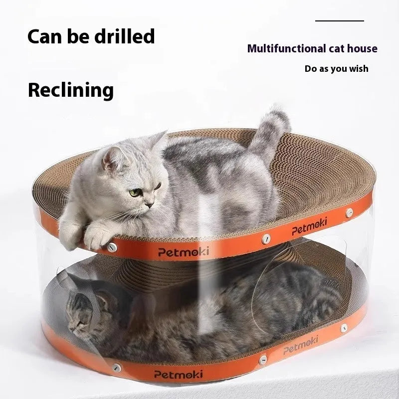 White transparent diamond pattern cat scratch board and nest tunnel toy, 58x45x23cm