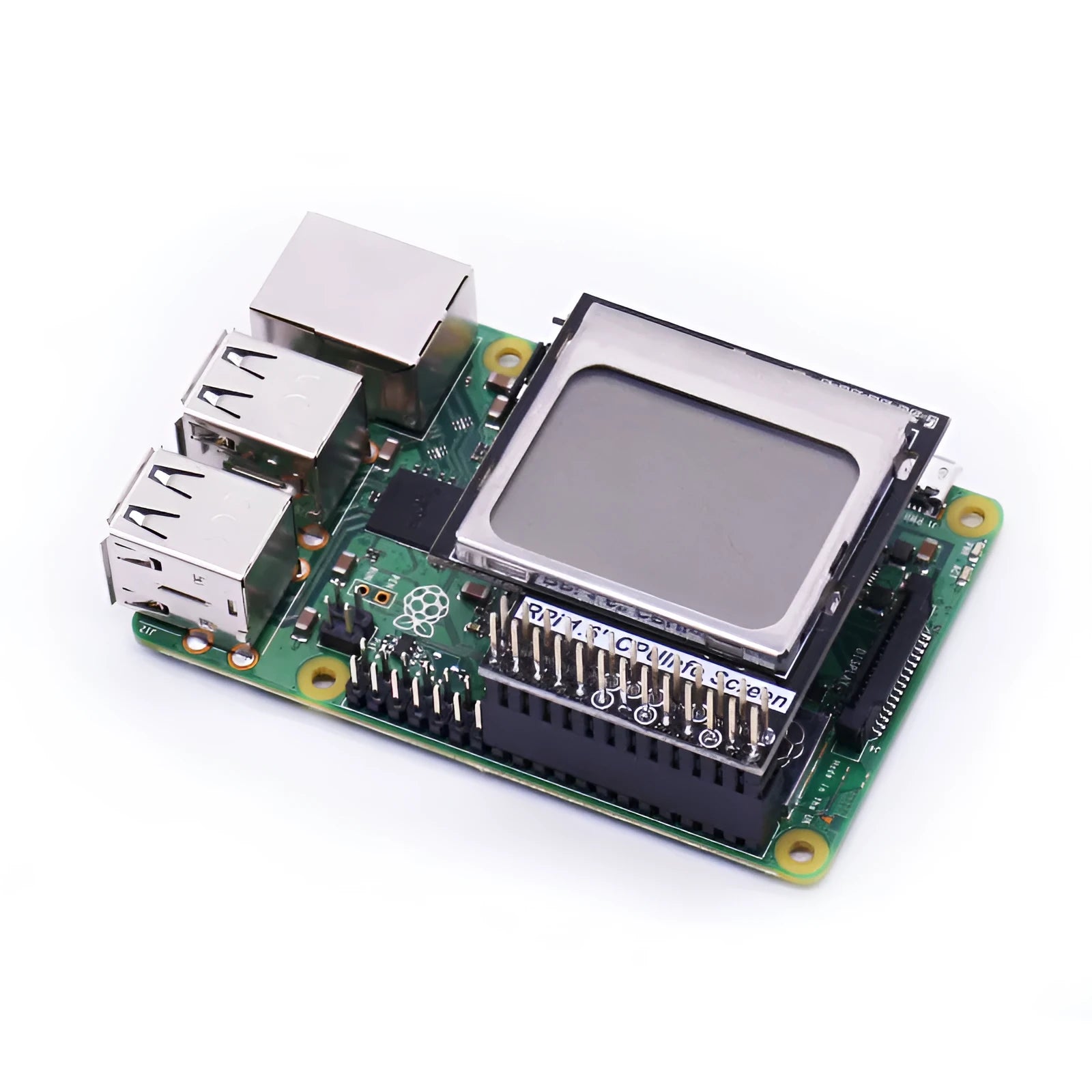 Raspberry Pi 1.6 inch LCD display with backlight switch showing CPU information