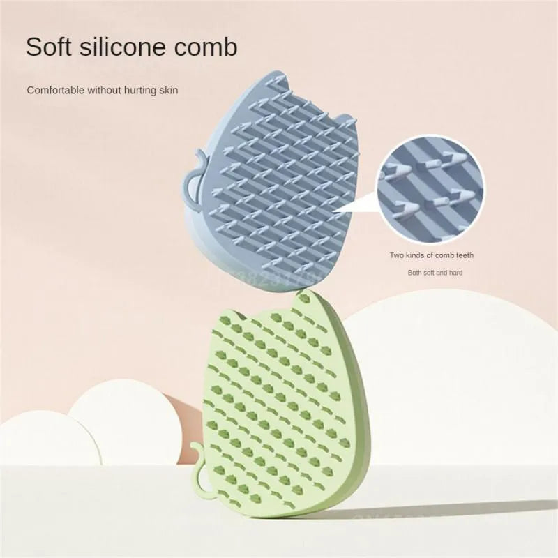 Sponge silicone pet comb brush in blue colour with two bristle types for cat and dog grooming