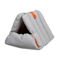 Blue triangular cat bed with drilled holes for modular combination and removable cotton cover