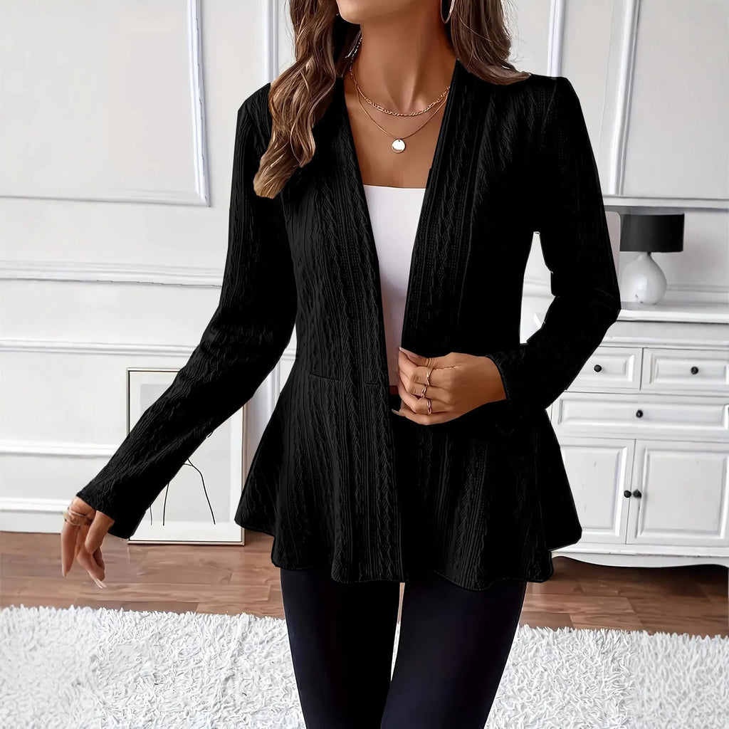 Women's apricot Jacquard pattern knitted cardigan with one button closure