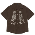 Brown striped Cuban collar short sleeve outdoor shirt with waterproof quick-drying fabric