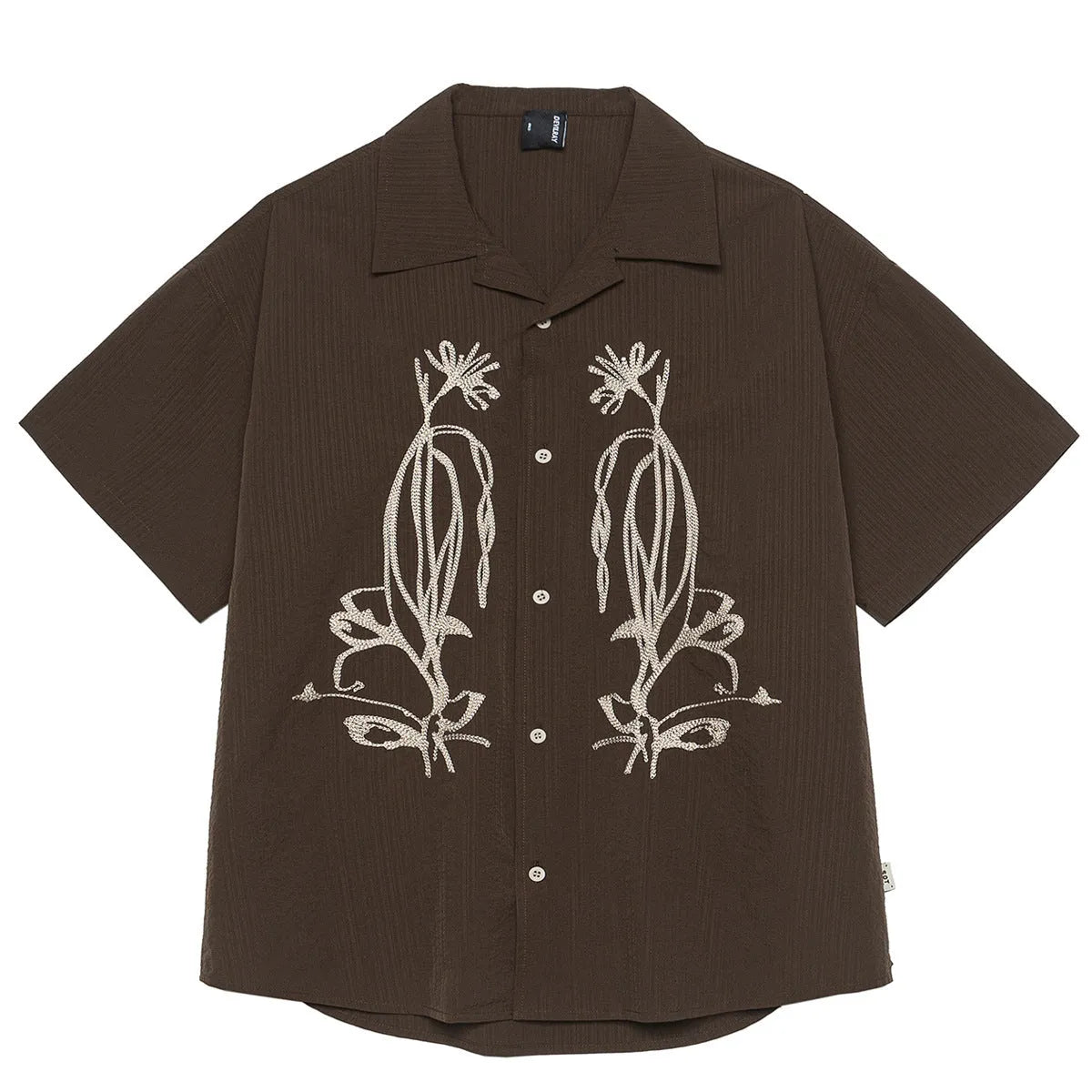 Brown striped Cuban collar short sleeve outdoor shirt with waterproof quick-drying fabric