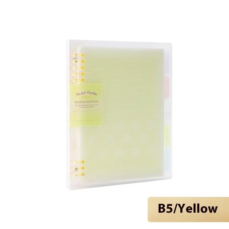 Loose spiral notebook with PP cover in pastel cookie design showing A5 and B5 size options