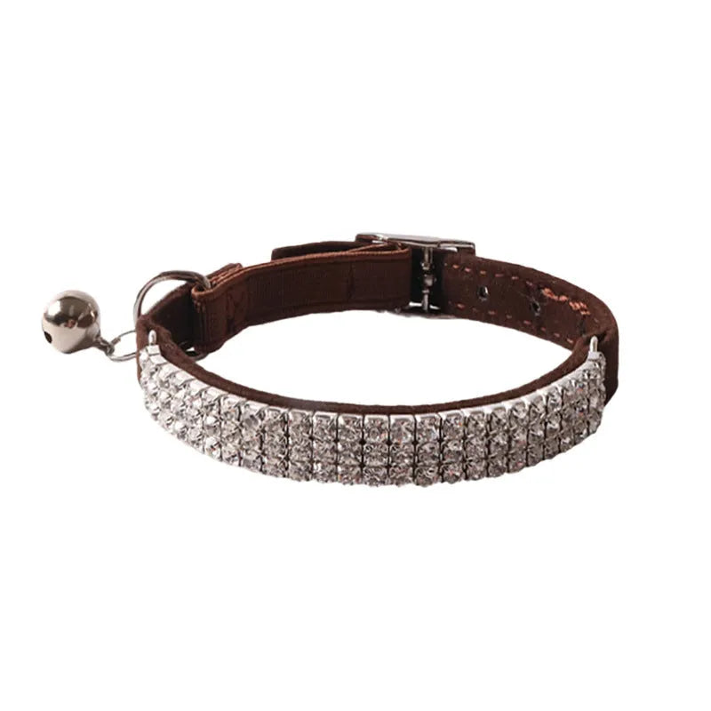 Soft flocking cat collar with elastic buckle and gang drill stud decorations in multiple colours