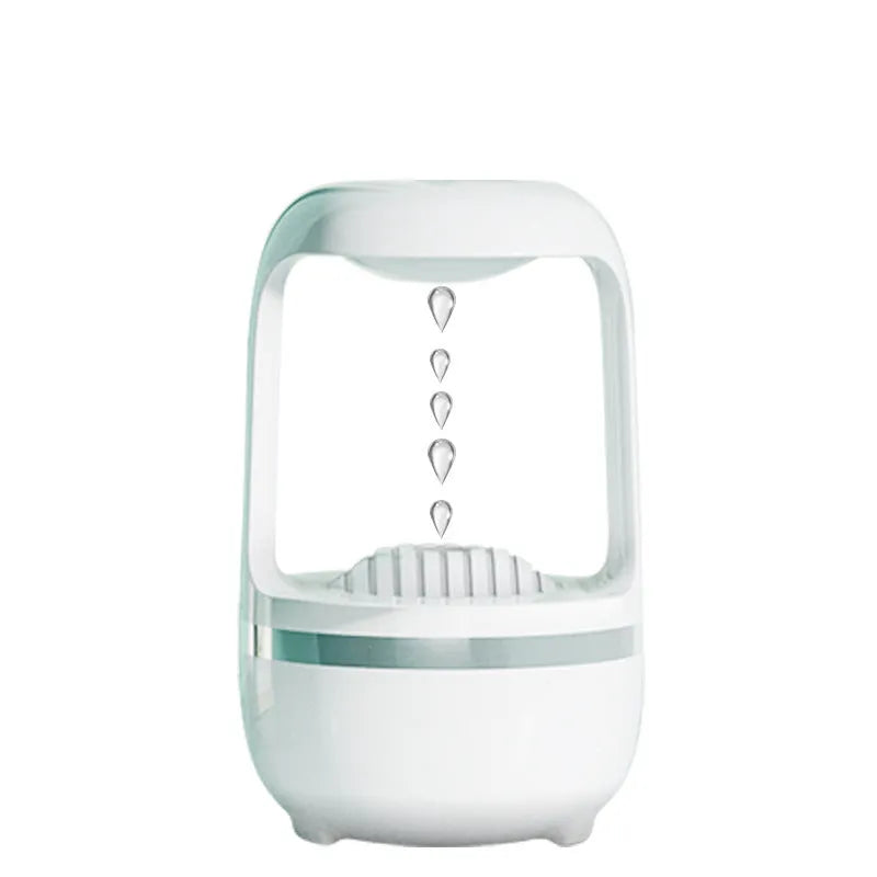 Black and white anti-gravity humidifier with floating water drops and large 500ml water tank.