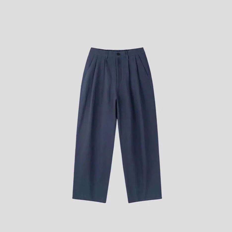 Men's lightweight cotton linen suit pants in loose Korean style with micro-elastic waist
