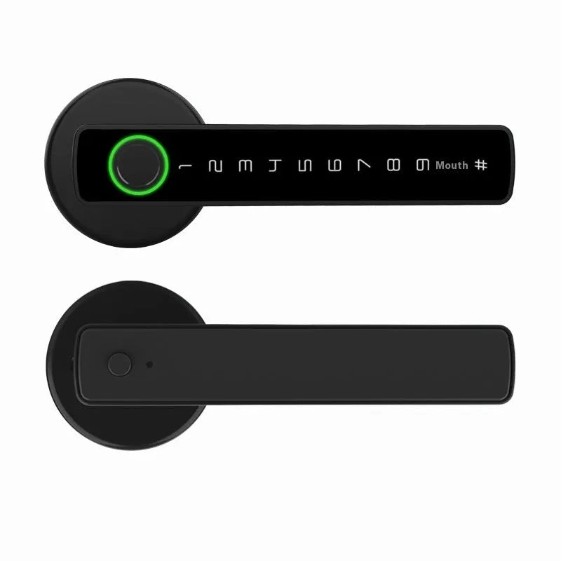 Black smart door lock with spherical handle for indoor wooden doors with fingerprint and card access
