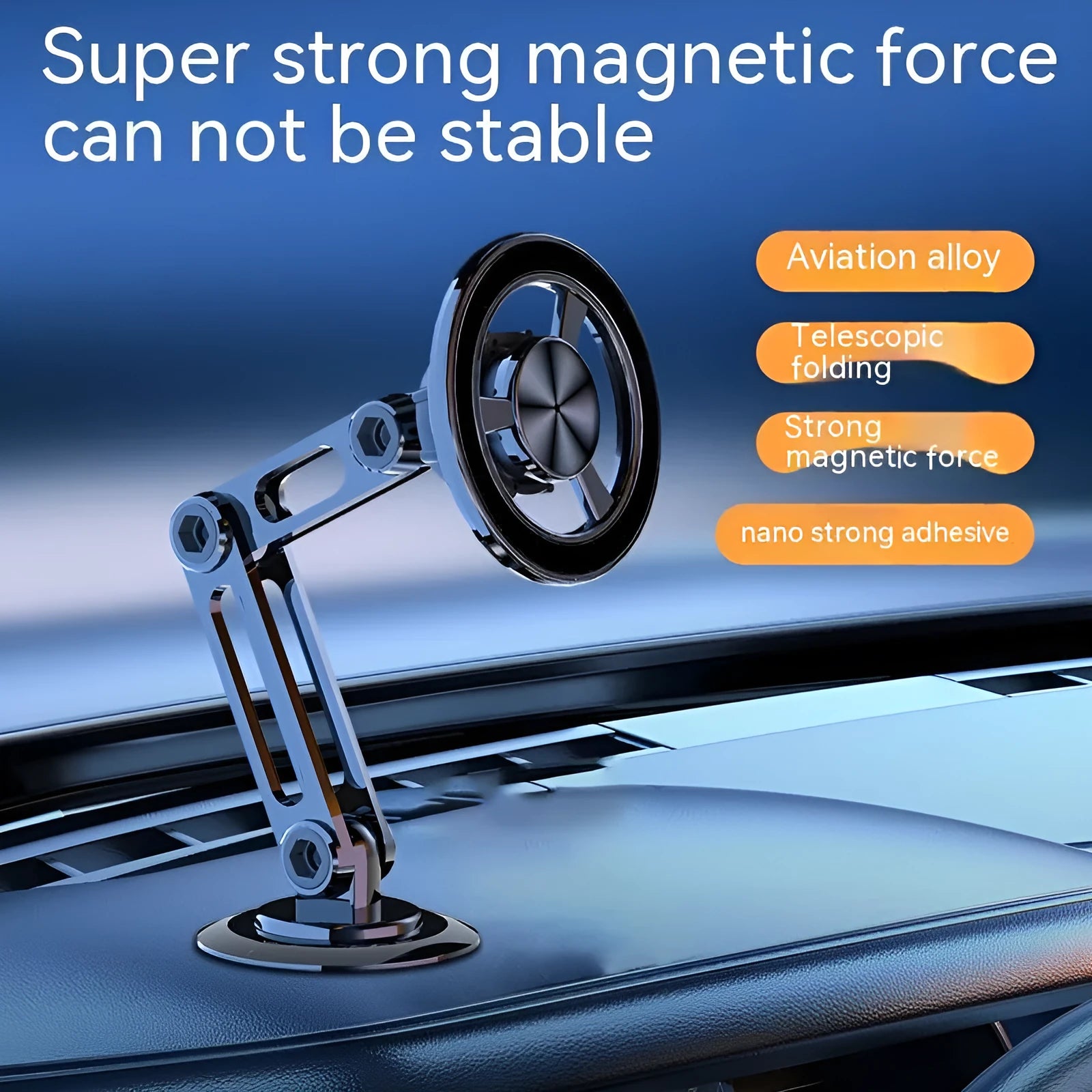 All-metal magnetic car phone holder with magnetic rings and adhesive pads in four colour options